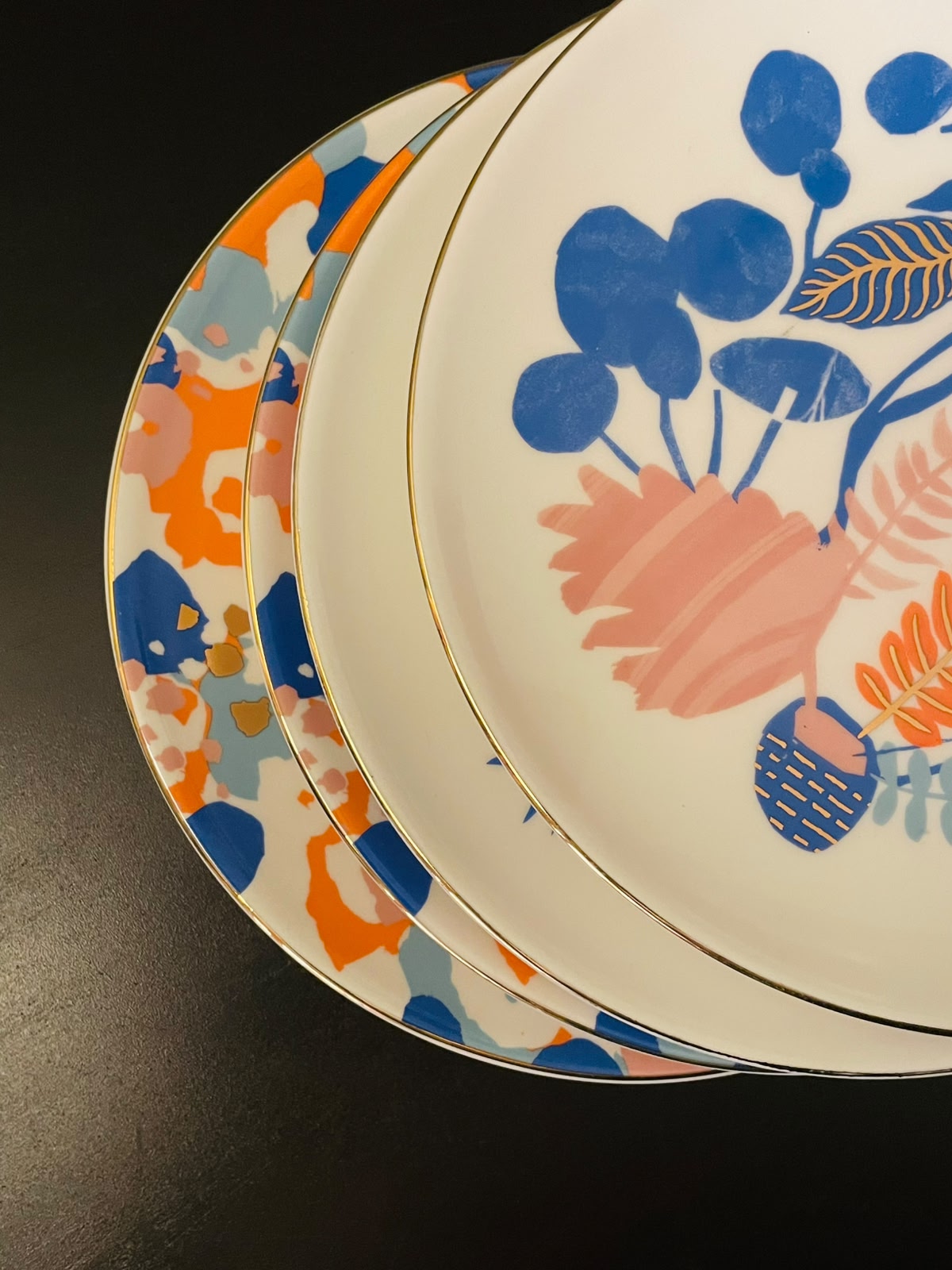 Botanical Tropical Side Plates Set of 4 with Gold Trim
