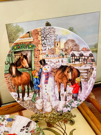 Set of 2 Wedgwood Christmas Horse Plates – 8.5” Winter Village Wall Décor