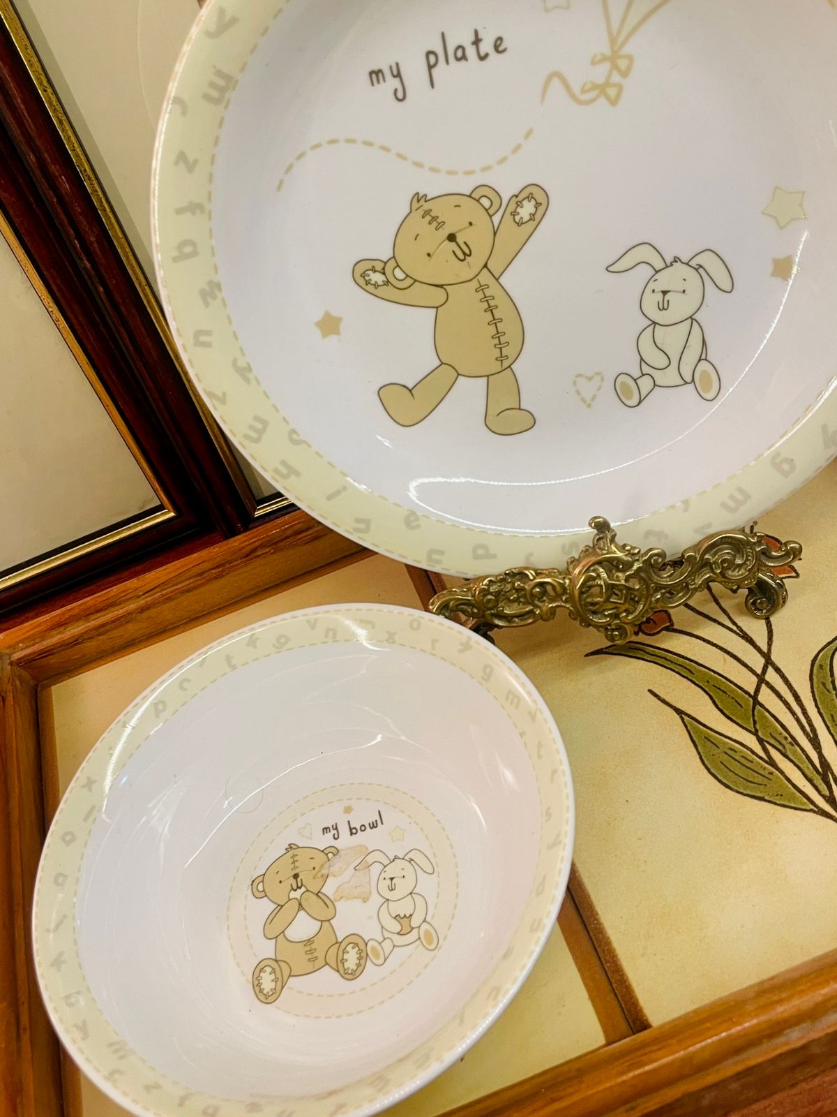 Button Corner Kids Plate & Bowl Set – Teddy & Bunny Design