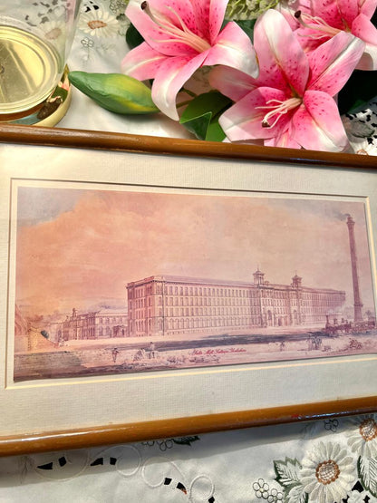 Vintage Pink Architectural Landscape Framed Painting – 15 Inches