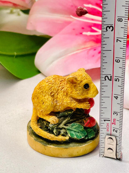 Yellow Mouse with Berries Miniature Figurine 2.5 in