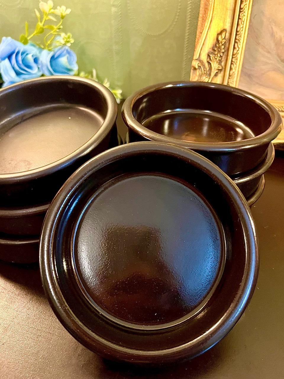 Set of 6 Black Ceramic Ramekin Bowls 4 Inch