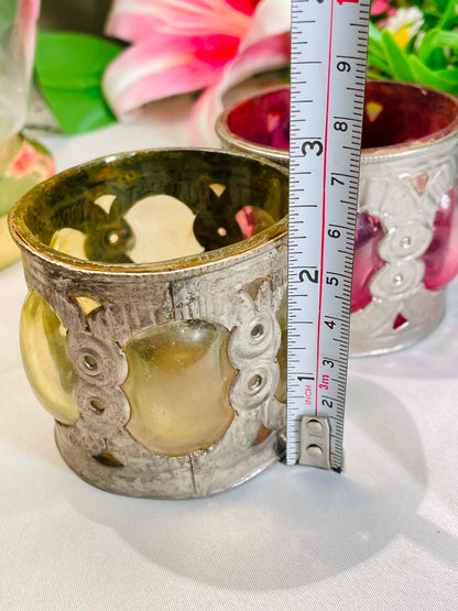 Silver-Tone Owl Crystal Candle Holders – 2 Pieces, 7 cm