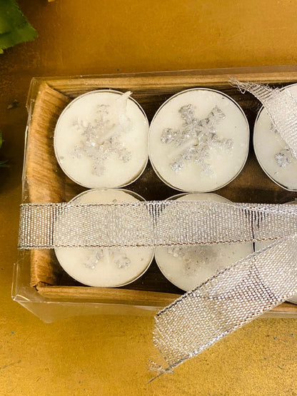 Snowflake Glitter Tealight Candles Gift Set