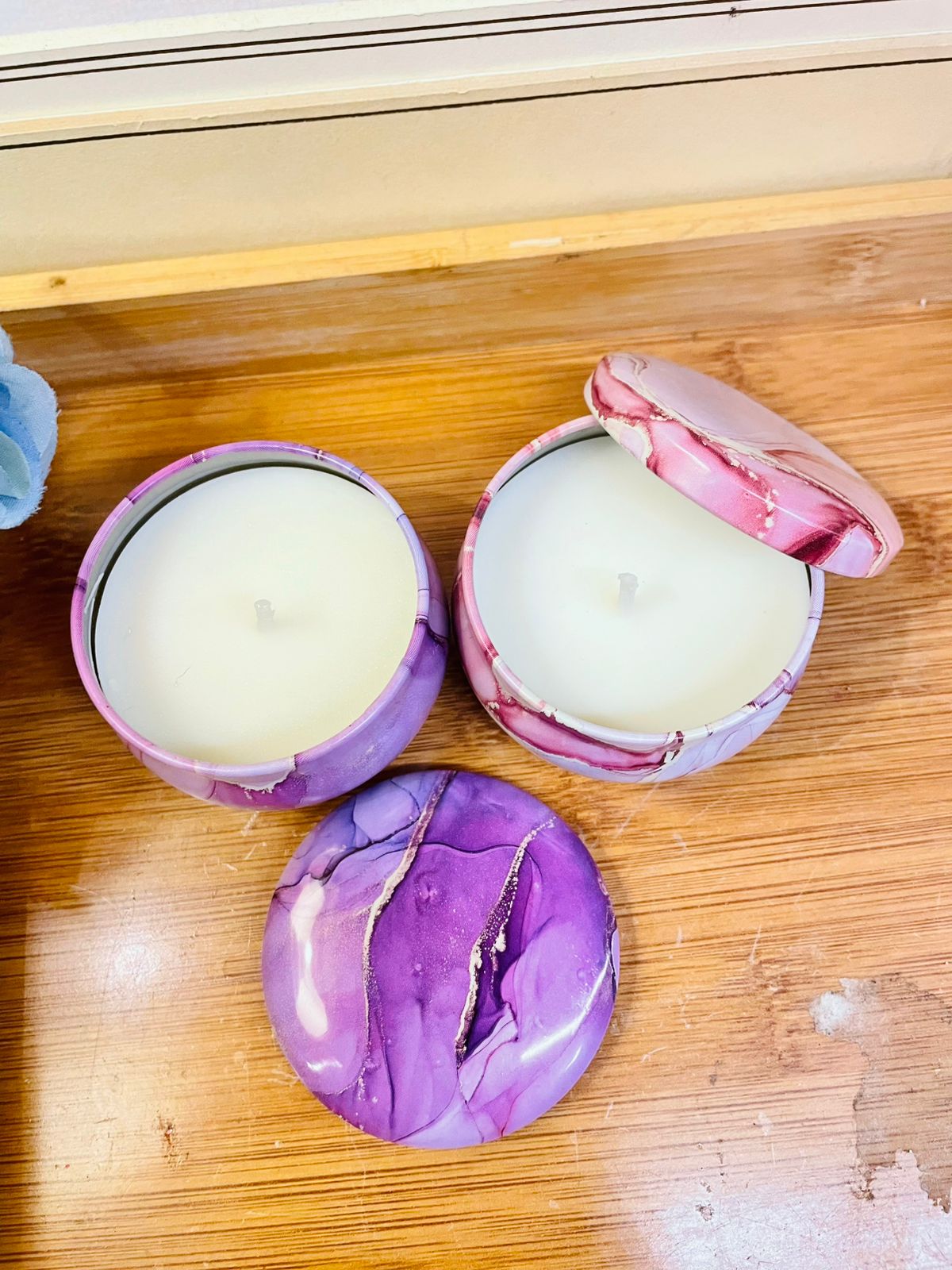 Purple & Pink Marble Candles – Elegant Home Décor Gift Candle Tin
