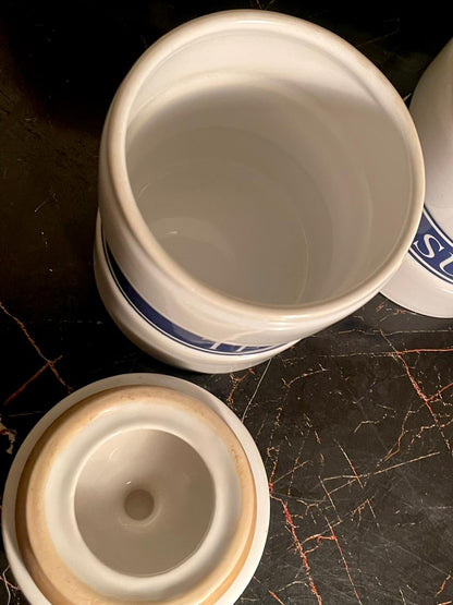 Set of 2 Classic Blue & White “Tea & Sugar” Ceramic Storage Jar Set