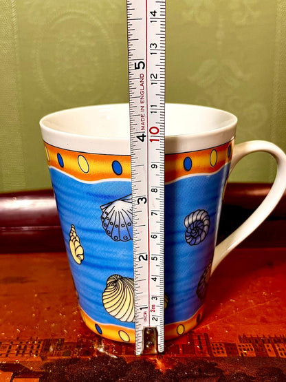 Blue Seashell Coastal Ceramic Coffee Mug 4"