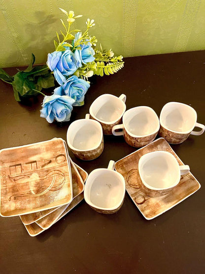 Vintage CAFE ceramic cup and saucer set, six pieces stacked