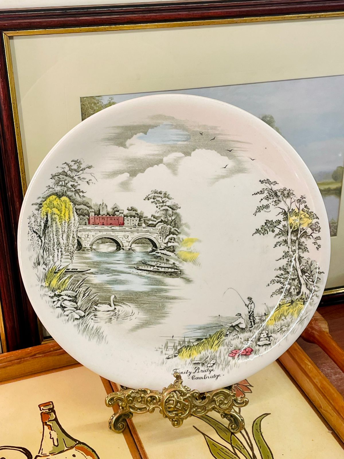 Alfred Meakin plate, English Bridges series, Trinity Bridge Cambridge, Staffordshire pottery, wall decor plate, heritage collector plate, UK architecture decor, scenic transferware, English cottage decor, river landscape plate