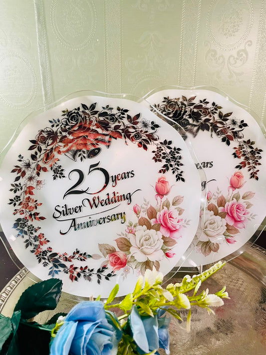 Silver Wedding Anniversary Crystal Plate – 9 Inch
