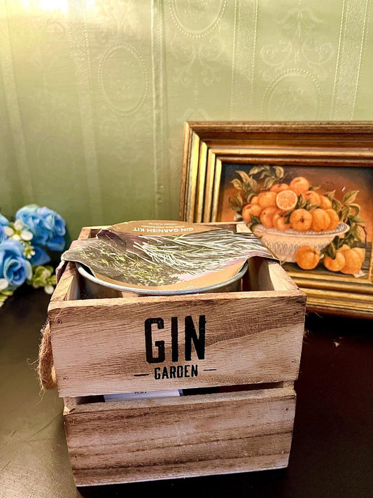 Rustic Wooden Crate Herb Planter with Metal Tray