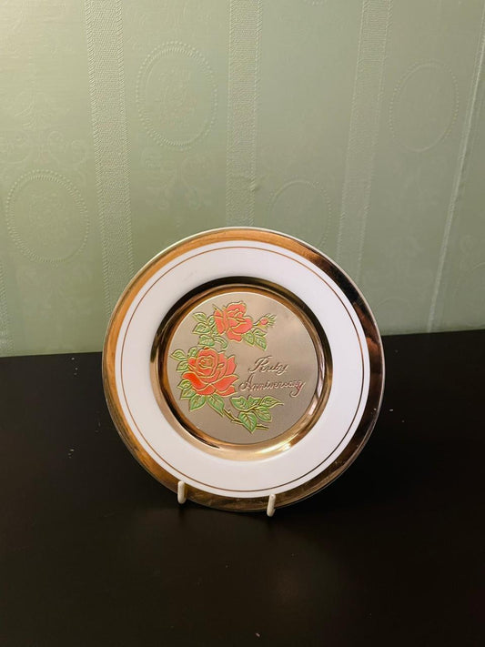 Vintage Ruby Anniversary Rose Decorative Plate 6.5"