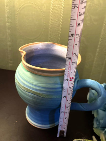 Handcrafted Blue Pottery Creamer Jug Rustic Studio Pottery Pitcher