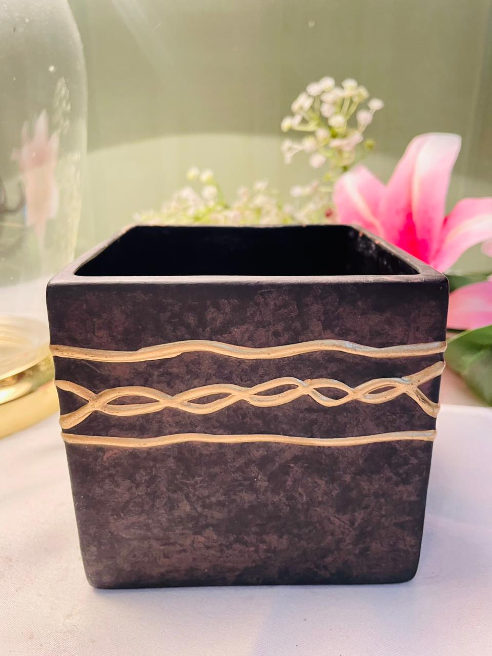 Black & Gold Square Decorative Planter 4.25 in