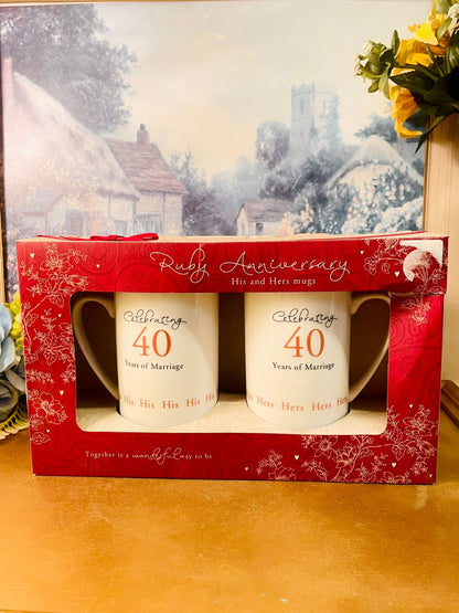 40th Ruby Anniversary Mug Set – His & Hers Gift Box