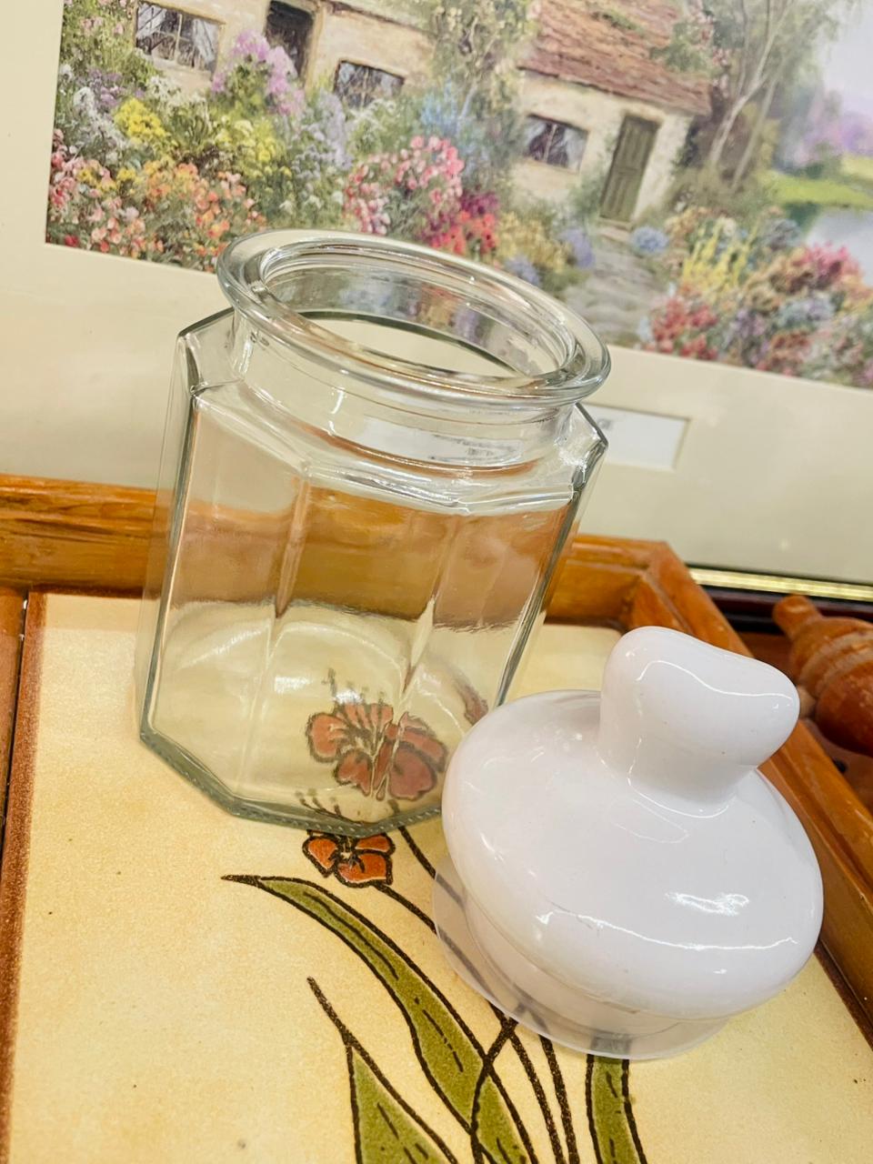 Set of 3 Heart-Top Glass Storage Jars – Airtight, White Ceramic Lids