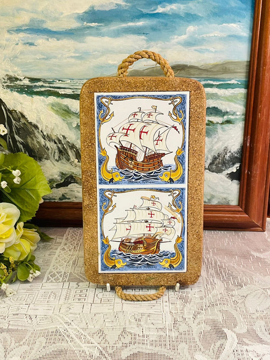 Portuguese Ship Tile Cork Trivet Wall Decor