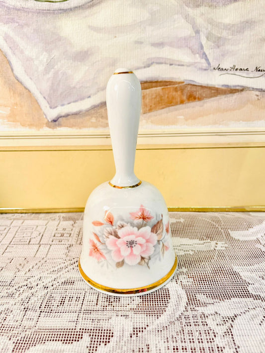 Vintage Floral Porcelain Bell with Gold Trim