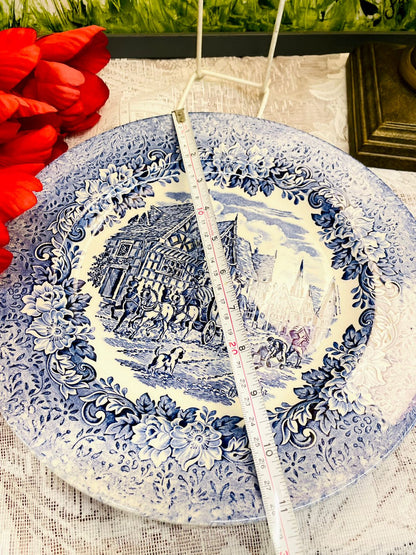Large Blue and White Decorative Wall Plate Continental Village Scene 11 Inch
