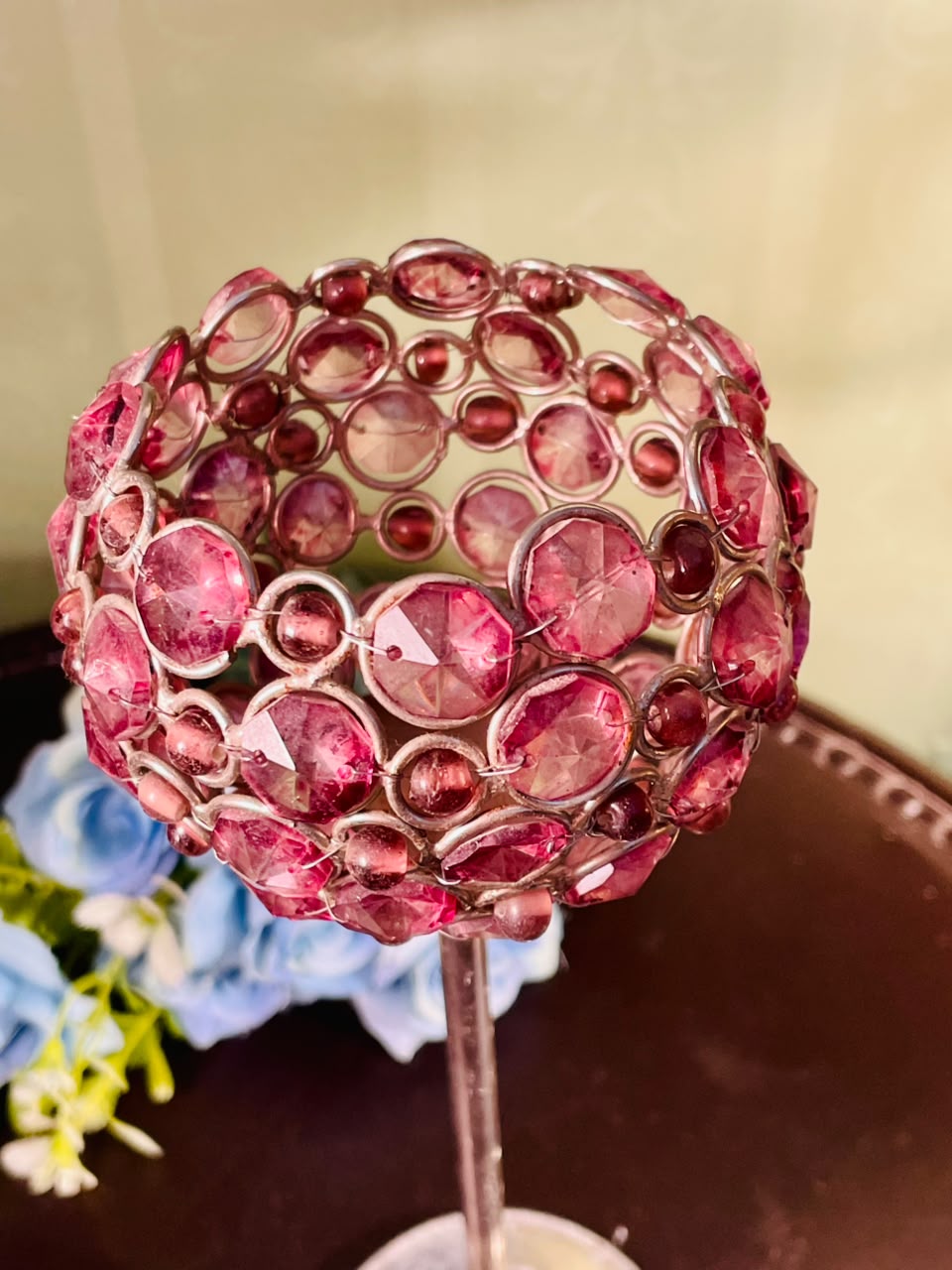 Vintage Pink Crystal Candle Holder 30cm