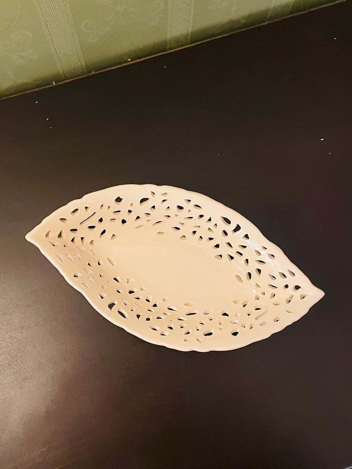 White Pierced Ceramic Leaf Serving Bowl 10 Inch