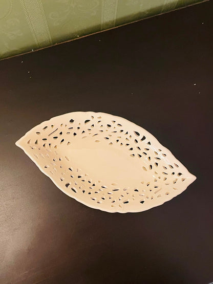 White Pierced Ceramic Leaf Serving Bowl 10 Inch
