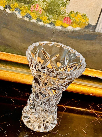 Small Cut Crystal Bud Vase – Diamond Pattern Vintage English Glass