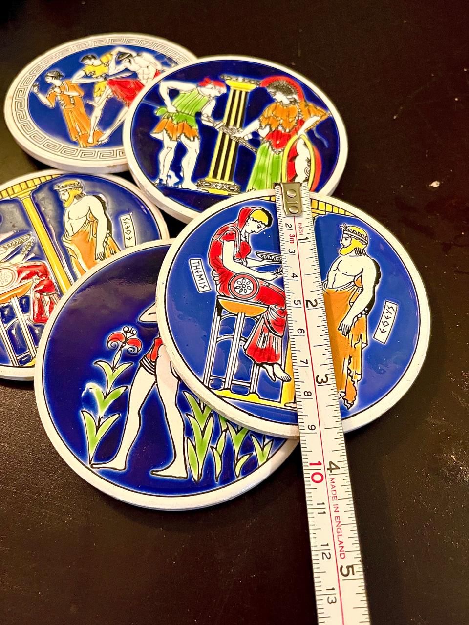 Vintage Greek Mythology Ceramic Coaster Set 4 Inch