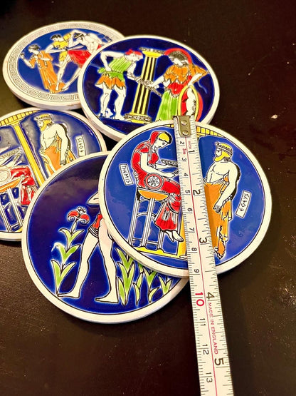 Vintage Greek Mythology Ceramic Coaster Set 4 Inch