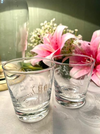 Vintage Etched Crystal Tumblers Pair Approx. 10 cm Tall