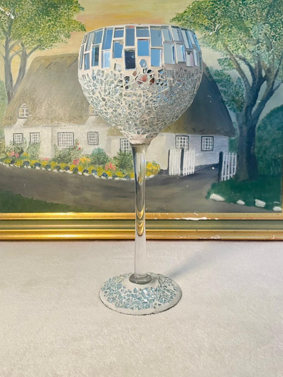 Silvery Goblet Mosaic Glass Candle Holder – Votive Wedding Decor | Elegant Table Cent