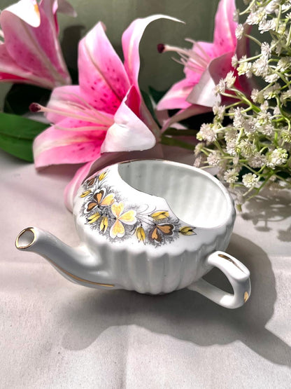 Floral Ceramic Moustache Gray Brown & Yellow 4 Inch