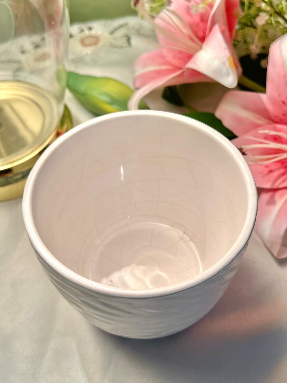 White Textured Ceramic Planter – Approx. 4 Inch