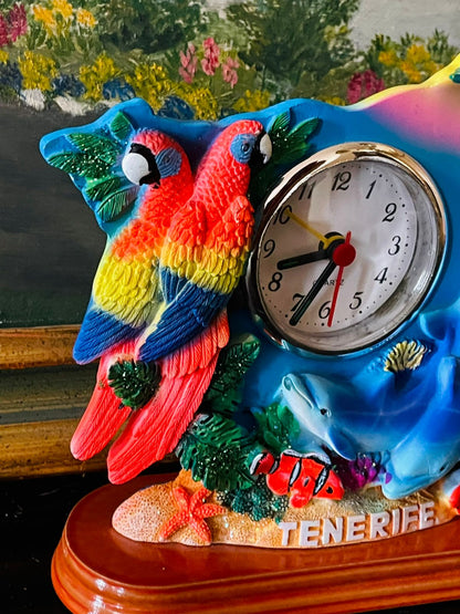 Tenerife Souvenir Table Clock – Parrot & Dolphin Tropical Design