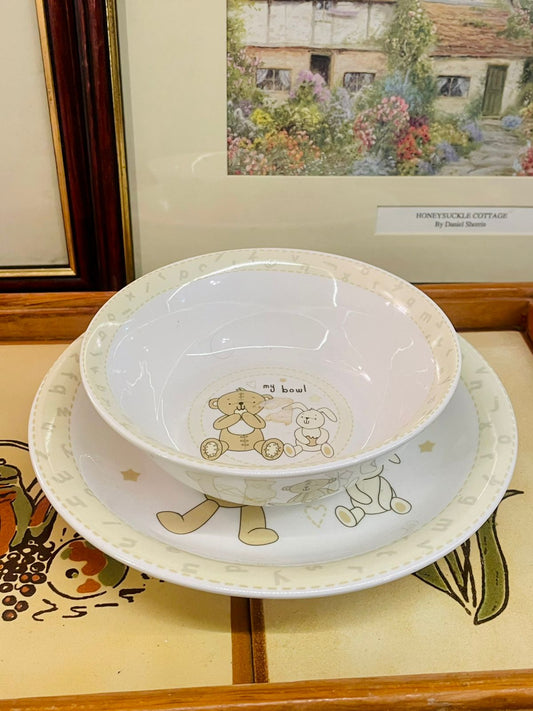 Button Corner Kids Plate & Bowl Set – Teddy & Bunny Design