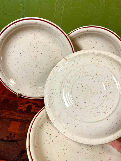 Vintage Speckled Stoneware Quarter Plates | 6 Inch | Set of 4 | Rustic Cream & Brown