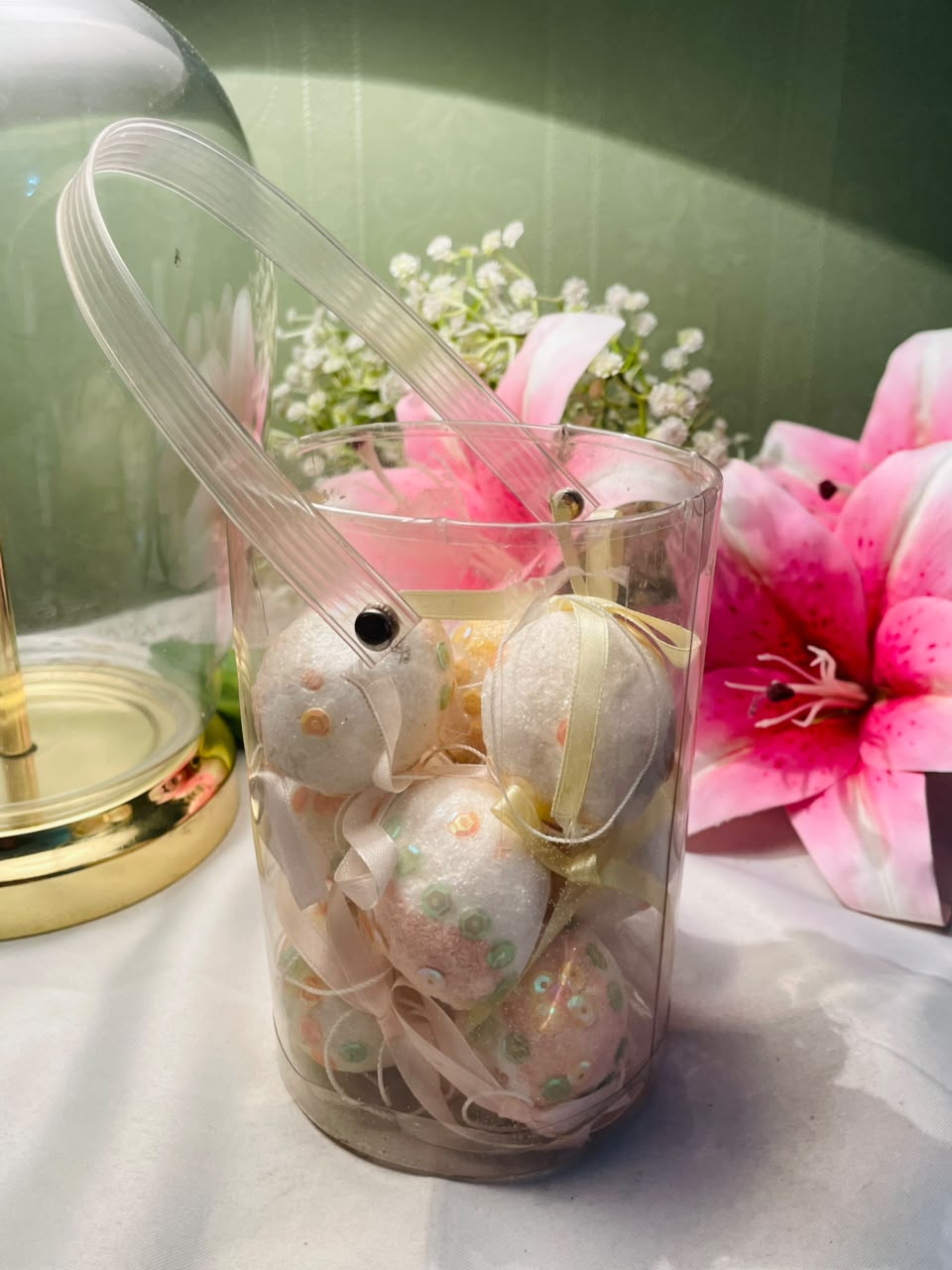 Set of Decorative Glitter Baubles in Clear Carry Case Approx. 14 cm