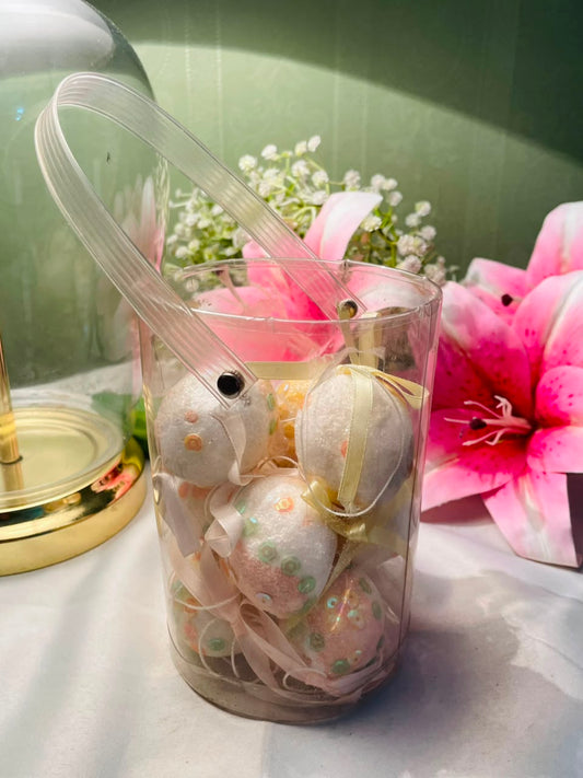 Set of Decorative Glitter Baubles in Clear Carry Case Approx. 14 cm