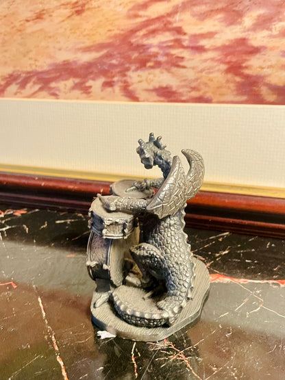 Metal Dragon Drummer Figurine with Crystal Accent – England