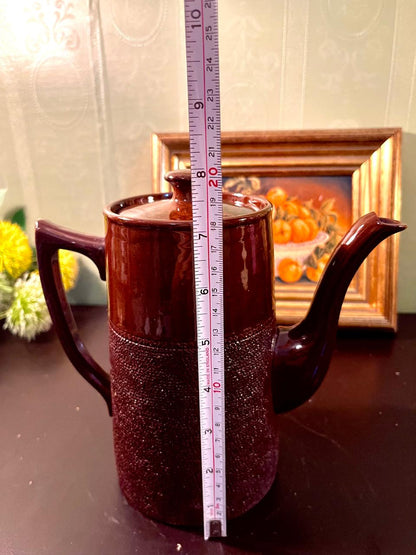 Vintage Brown Stoneware Coffee Pot – 8 Inch