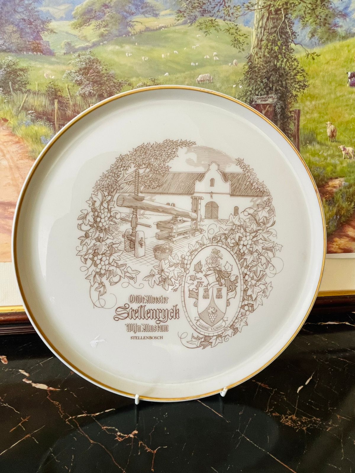Stellenbosch wine museum plate, Oude Meester Stellenryck plate, South African commemorative porcelain, Huguenot Fine China collectible, Stellenryck wine décor, vintage South Africa souvenir plate, wine heritage decorative plate, Stellenbosch vintage décor, collectible wine plates, rare thrift finds South Africa
