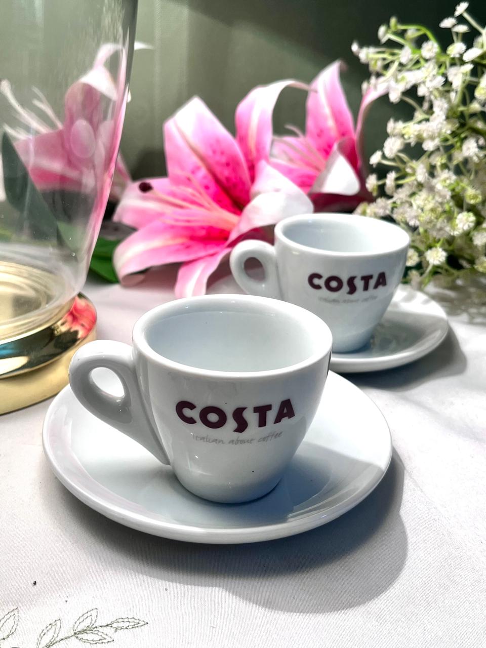 Costa White Coffee Cups & Saucers 4-Piece Set 3 Inch