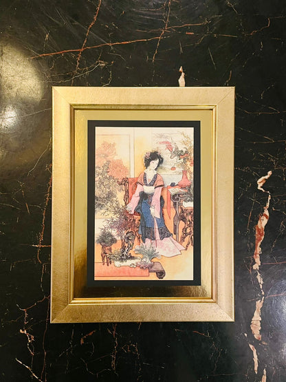 Framed Oriental Lady Print with Gold Frame 9.3 inch
