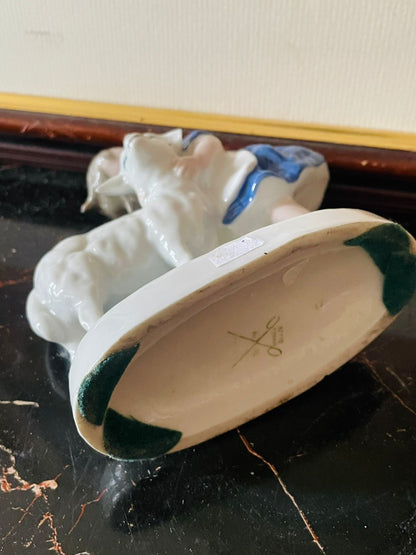 Vintage Porcelain Figurine – Girl Hugging Lamb (England), Home Decor