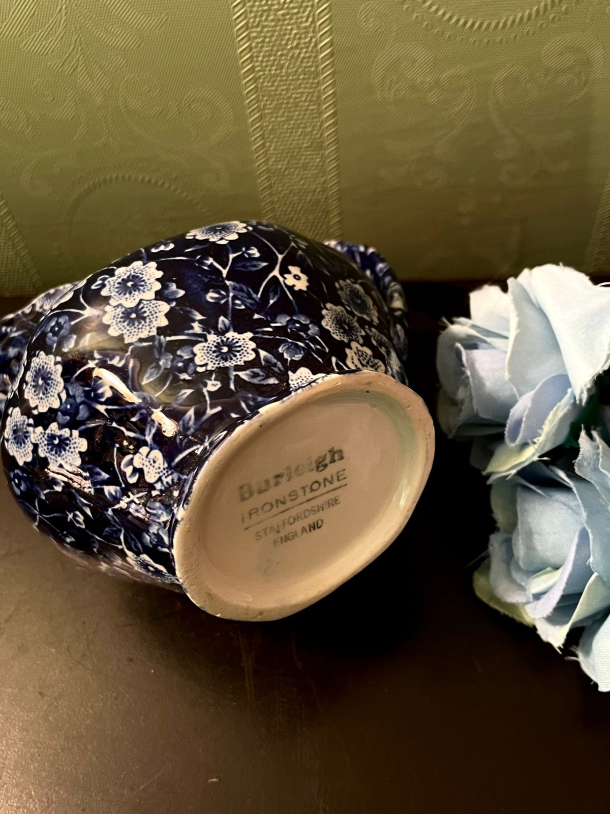 Burleigh Ironstone Blue Floral Creamer Jug 4 Inch