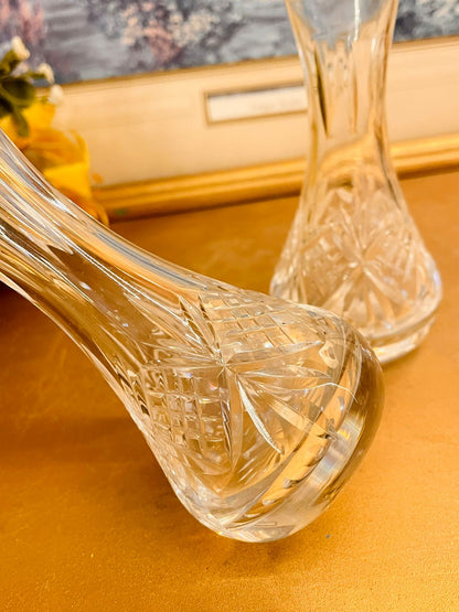 Vintage Cut Glass Mini Vases Pair – Crystal Style