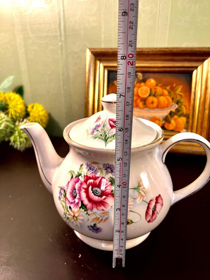 Vintage Floral Porcelain Teapot with Gold Trim – 7 Inch
