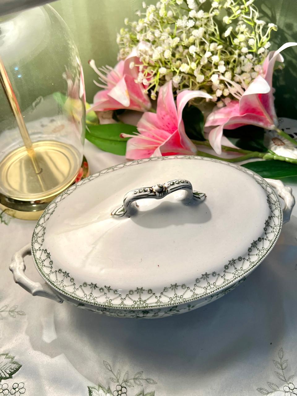 Green Floral Lidded Serving Tureen 2-Piece 26cm