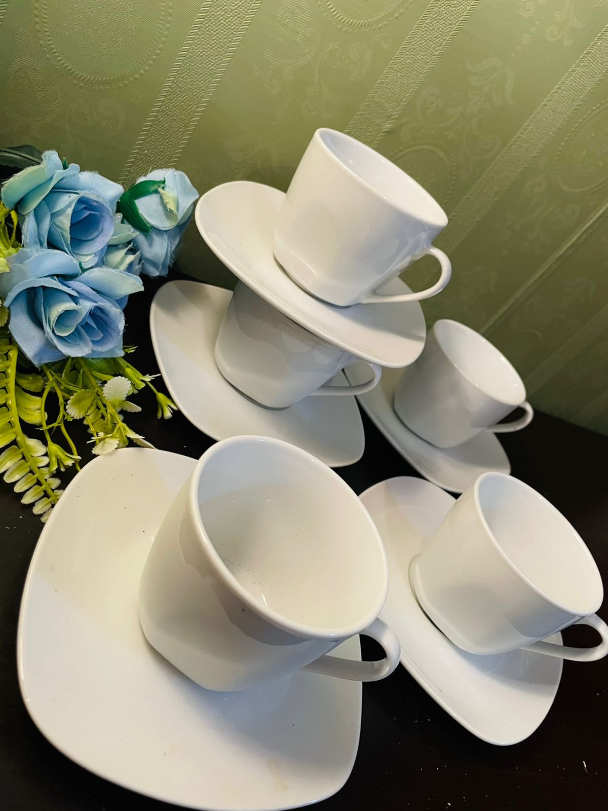 Vintage White Porcelain Espresso Cups & Saucers Set of 5