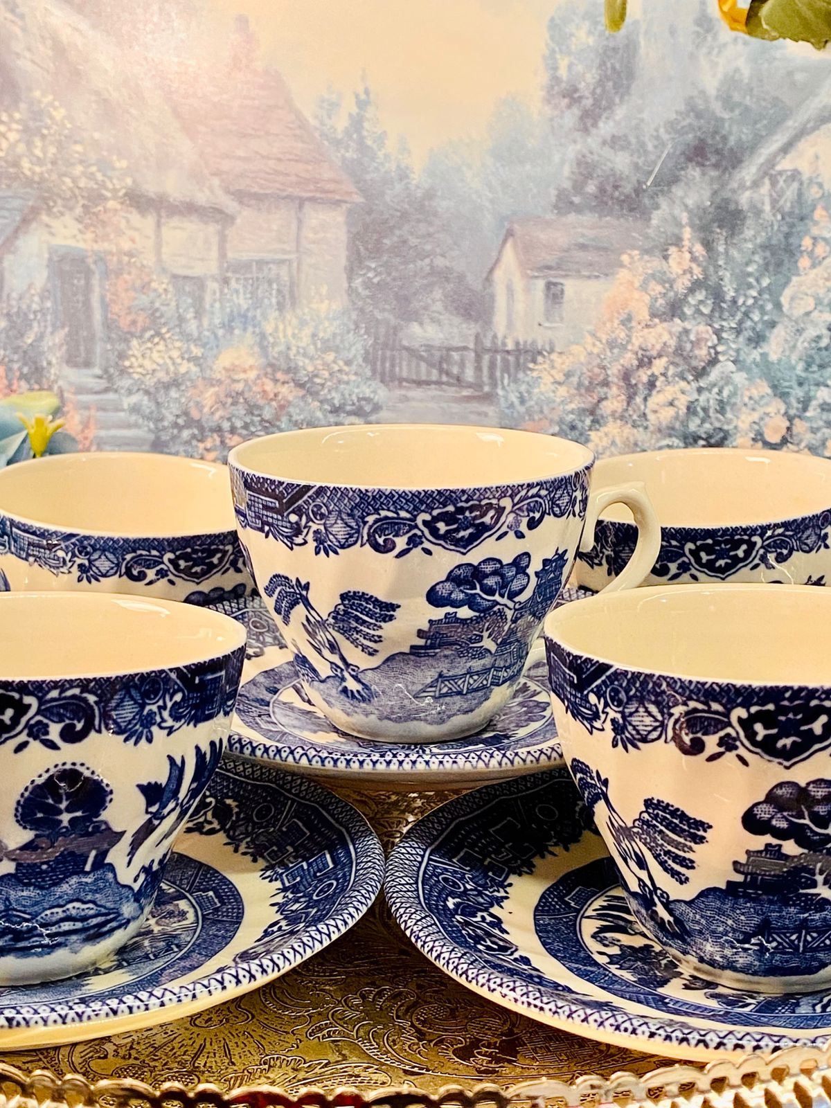 Vintage Blue & White Rayware Teacup & Saucer Set – Cottage Style